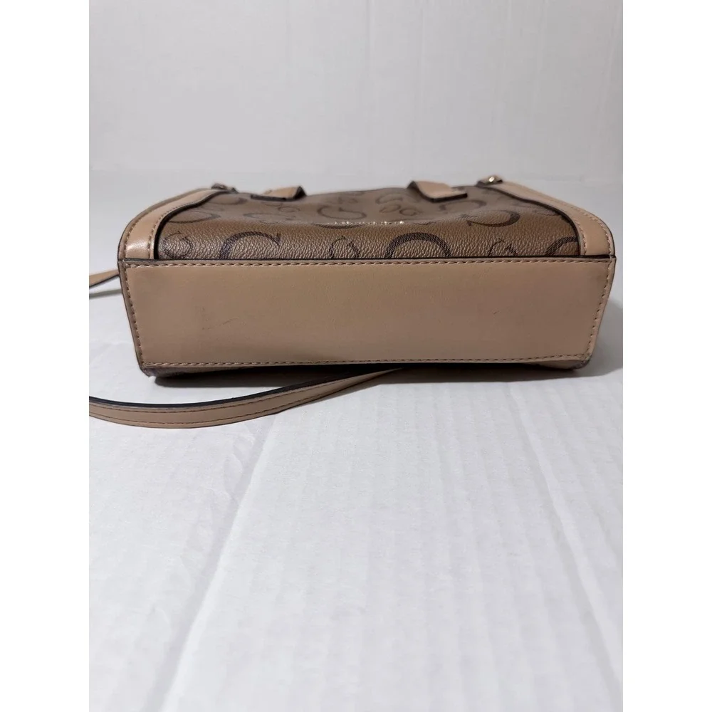 Guess Los Angeles Mini Crossbody Tote Bag Brown Tan Logo Print Satchel Handbag